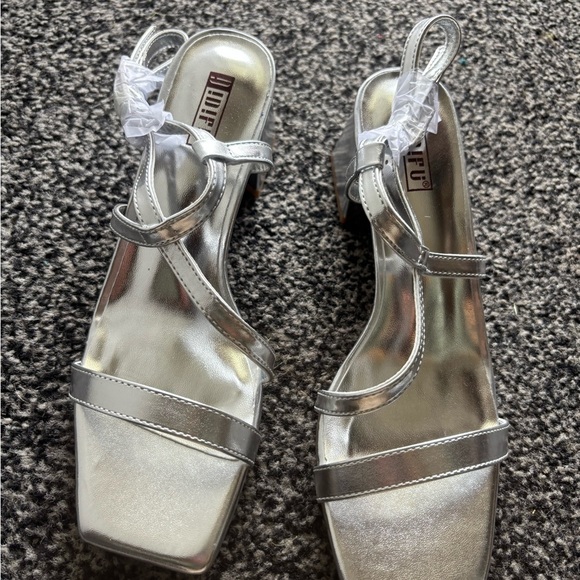 Silver Strappy Block Heel Sandals - Picture 5 of 10